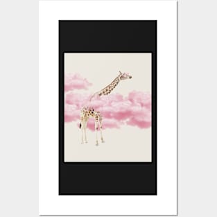 Giraffe in pink clouds Posters and Art